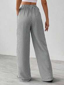 Tall Pantalones largos de mujer casuales de uso diario con estampado a rayas y estampados para primavera/verano - Negro 2 - Ver 9