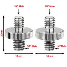 适用于相机三脚架麦克风的 1/4" 公头转 1/4" 公头和 3/8" 公头螺纹三脚架螺丝适配器双头螺柱标准安装螺纹转换器 - 查看 3