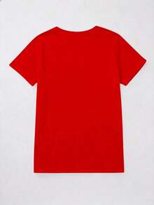 Camiseta casual de mujer con estampado de corazones y rayas, para veranoPure-Cotton - Rojo - Ver 3