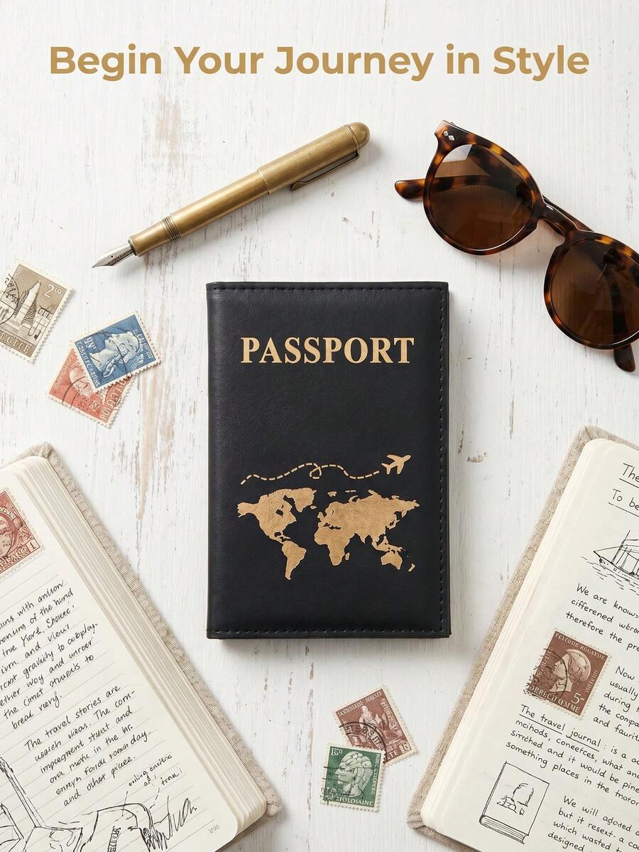 Multifunctional PU Leather Passport Holder, Waterproof Travel Wallet With Card Slots, Lightweight Document Organizer, Anti-Lost ID & Bank Card Protector, Minimalist Business/Travel Passport Cover, Large Capacity Couple Passport Holder - Multi-color B Style - View 1