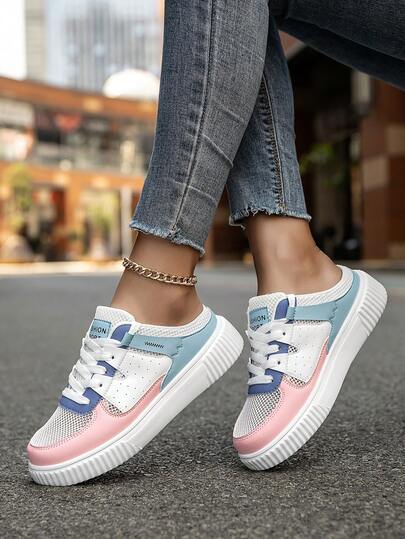 Women's Fashion Colorblock Casual Flat Shoes, Versatile Daily Outdoor Campus Comfortable Slip-On Sneakers