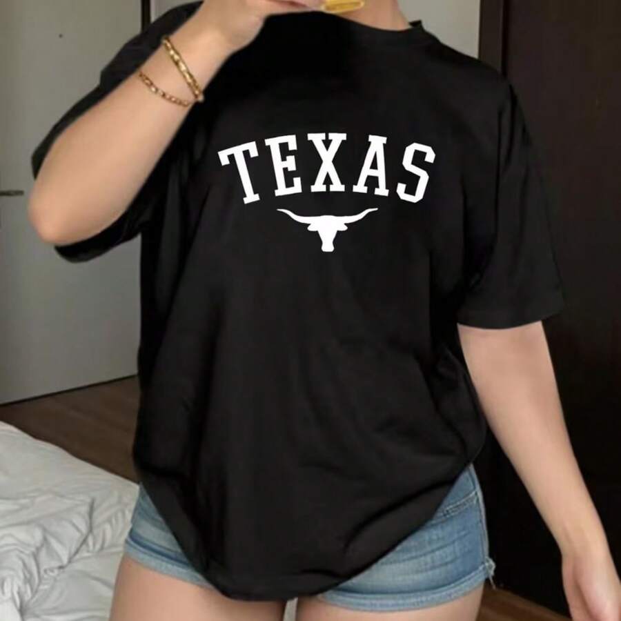 Printed T-Shirt For Men And Women - 黑色 - 查看 1
