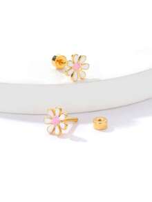 1 Đôi bông tai hình hoa xinh xắn, kiểu vặn vít, mạ vàng 18K chất lượng cao, độ dày 0.03μm. - Nhiều màu - Xem 2