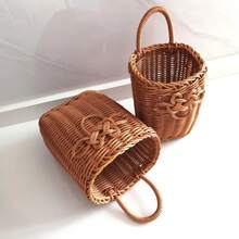 S/L Woven Rattan-Look Storage Basket, Handheld & Wall-Mounted Dual-Use Organizer, Rustic Home Decor, Multipurpose Desktop Organizer For Bedroom Kitchen Living Room Boho Wicker Basket - View 4