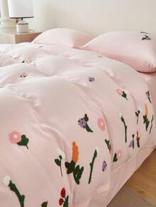 精緻花卉刺繡床寢套組，柔軟親膚面料，3件組 1件被套 + 2件枕套（不含填充物），打造浪漫臥室氛圍，適用單人、雙人、加大床 - 淺粉色 - 查看 7