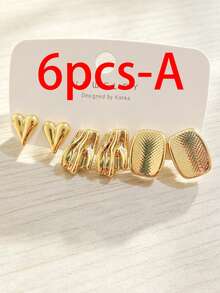 6 Stücke/18 Stücke minimalistisches geometrisches strukturiertes goldenes Ohrstecker & Creolen Set, vielseitiges luxuriöses Atmosphäre Ohrring Set - Gold - Übersicht 12