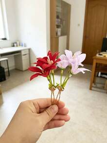 1个/2个/5个装 海滨度假风新款中国风花卉发夹，高端侧边氛围摄影头饰发饰，花卉印花波西米亚风 - 彩色 - 查看 18