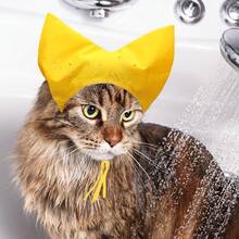 Gorro de ducha para mascotas - Gorro de ducha impermeable para gatos Sphynx, reutilizable, con protección auditiva y correa ajustable, para gatos domésticos, perros pequeños y cachorros, acces - Amarillo - Ver 7