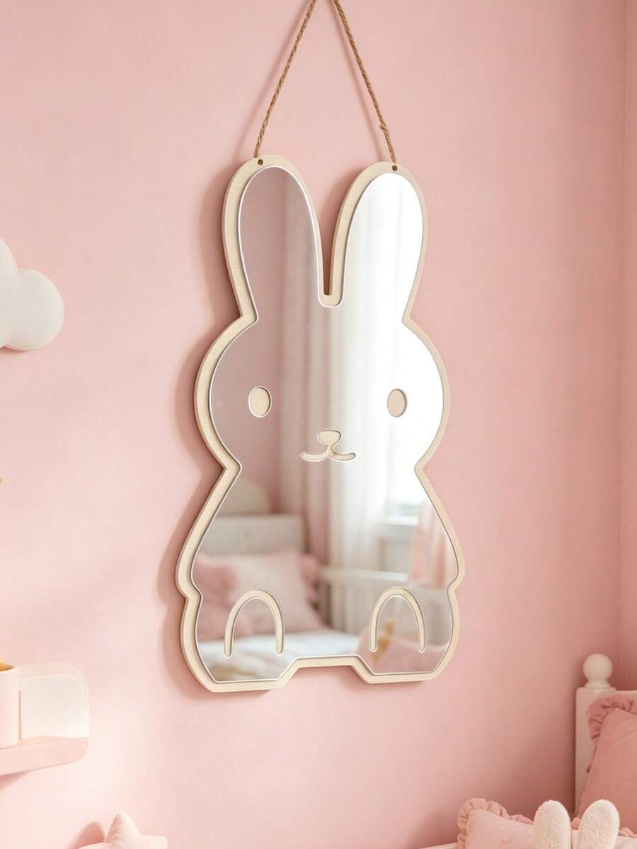 1 pieza Espejo decorativo con marco de madera con diseño de conejo lindo, adecuado para decoración de pared de habitación de niña, decoración de guardería de bebé - Multicolor - Ver 1