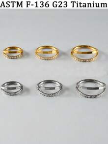 1 pieza Pendiente de aro de septum, aro de cartílago, concha, hélice, labio o nariz de titanio sólido chapado en oro de 18k con pavé de circonita cúbica de diferentes tamaños y estilos, unisex para uso diario - oro titanio - Ver 8