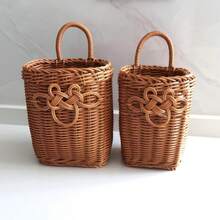 S/L Woven Rattan-Look Storage Basket, Handheld & Wall-Mounted Dual-Use Organizer, Rustic Home Decor, Multipurpose Desktop Organizer For Bedroom Kitchen Living Room Boho Wicker Basket - View 3