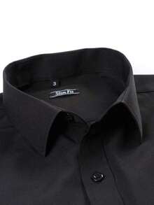 Camisa Social Manga Longa Masculina para Trabalho e Dia a Dia Leve e Confortável Verão - Preto - Visão 4
