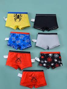 Paquete de 7 calzoncillos tipo bóxer cómodos, suaves y transpirables con estampado de araña y telaraña de dibujos animados para niños pequeños, niños y niños grandes - Multicolor - Ver 2