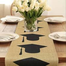 1pc Yellow Graduation Table Runner, Graduation Cap Centerpiece Decor, Rustic Graduation Party Table Decoration - Multicolor - View 7