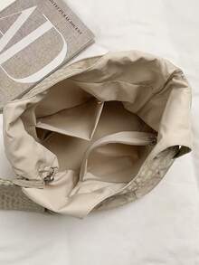 Nueva bolsa de hombro de material de nailon de moda casual con rayas sólidas, monedero con textura de gofre, bolso de mano de gran capacidad para mujer, adecuado para ir al trabajo y de comp - Oro rosa - Ver 11