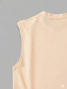 Short-Sleeved T-Shirt With A Round Neck And Simple Design - Khaki - View 4