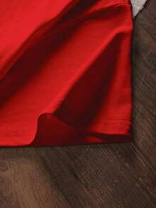 Camiseta casual de mujer de cuello redondo y manga corta con estampado de letras - Rojo - Ver 4
