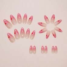 24 miếng dán móng tay hình trái tim chấm bi đỏ hồng gradient dáng hạnh nhân (kích thước vừa và dài) + 1 gel dán móng + 1 dụng cụ mài móng - Nhiều màu - Xem 3