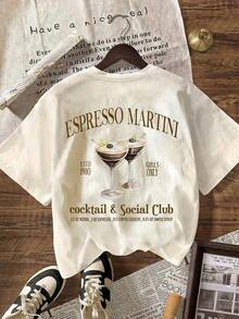 Playeras De Mujer Algodon Playeras De Mujer AlgodonCamiseta De Mujer De Manga Corta Y Cuello Redondo Con GráFico "Espresso Martini Coffee Club", De Estilo Casual Para Verano - Albaricoque - Ver 3