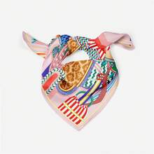 Bufanda cuadrada de marca de sillín para mujer, pañuelo de seda nuevo, diadema de lujo, Hijab, Foulard, 53cm - OP69-1 - Ver 4
