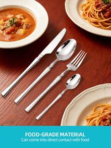 Vintage Stainless Steel Cutlery Set, 4/24/32Pcs Retro Tableware For Home Kitchen Wedding Holiday Gift - Silver - View 3