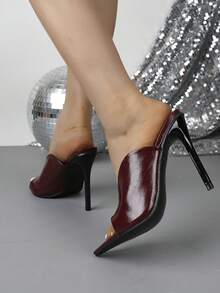 Fashionable High Heel Pointed Toe Slip-On Sandals, Spring/Summer - Burgundy - View 6