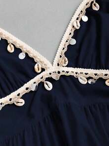 YHHSweetra Vestido de mujer con cuello halter, cintura anudada y ribete de concha a la altura de la rodillaYHH - Albaricoque - Ver 11