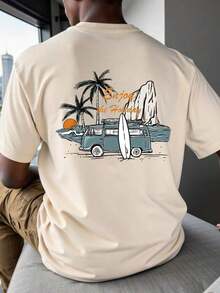 Manfinity RSRT Camiseta de manga corta de verano con estampado de playa y vacaciones en la parte trasera para hombre Manfinity Chillmode - Albaricoque - Ver 1