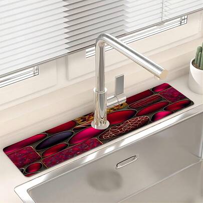 1pc Imitation Colored Glass Style Diatom Mud Decorative Non-Slip Silicone Faucet Drain Pad, Kitchen Drain Pad, Suitable For Bathroom And Kitchen Faucet Protection And Decoration.