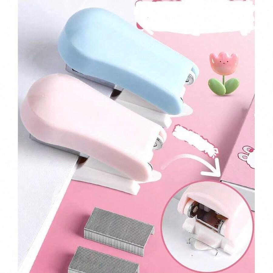 Grapadora pequeña azul con grapas, grapadora de escritorio compacta y linda, adecuada como regalo para estudiantes u oficina - Multicolor - Ver 1