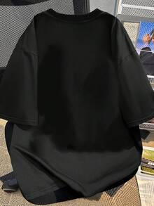 Camiseta de manga corta de algodón puro para mujer, holgada, estilizadora, elegante y atractiva. - Negro - Ver 3