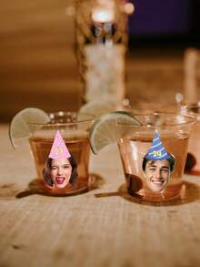 Customized Face-Shaped Liquor Glass Stickers, Can Print Photos And Age On Party Hats, Personalized Funny Face Stickers, Waterproof Non-Adhesive Party Favor Labels, Suitable For Birthday, Bachelor Party And Other Occasions - Multicolor - View 3