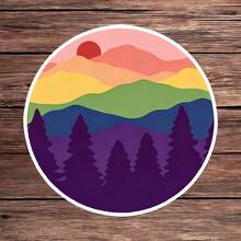 1 pièce Autocollant vinyle de montagne arc-en-ciel, décalcomanie paysage coucher de soleil coloré et silhouette de forêt, style nature extérieure, imperméable, pour ordinateur portable, bouteille d'eau, cahier, journal, coque de téléphone, tasse et décoration de planner - S2144 - Voir 11