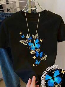 SOFT1pscCamiseta de manga corta con cuello redondo y estampado informal para mujer, Navidad100% algodónClásicoClásico - Negro - Ver 6
