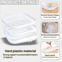 3pcs Set Transparent Hard Shell Zipper Storage Boxes, Transparent Zipper Storage Bags, Double Layer Hard Plastic Zipper Bags, PET Material Travel Cosmetic Storage Bags, Portable Toy Organizer Storage Boxes - White - View 8