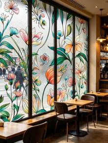 1 Roll Of Vibrant Botanical Pattern Glass Decal, Removable Decorative Privacy Window Film - Green Crescent - View 11
