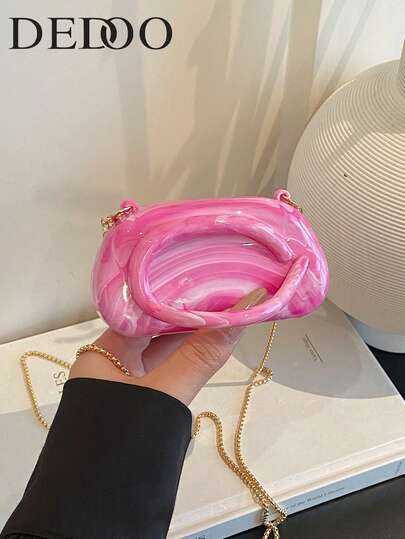 Dedoo Túi dự tiệc, túi cầm tay màu hồng bằng acrylic, túi hộp cao cấp, túi đeo vai thời trang kiểu Âu Mỹ dành cho nữ.