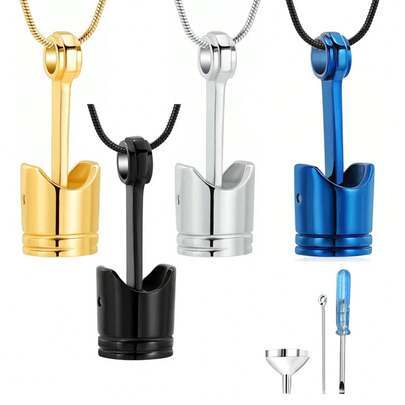 Piezas de coche, joyería de cremación, urna de pistón, collar, urna para hombres, pistón, cenizas, recuerdo, joyería conmemorativa, joya colgante de acero inoxidable