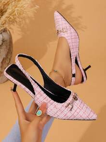 Zapatos de tacón bajo con punta y tira trasera para mujer, versátiles para ir al trabajo, la playa o fiestas - Rosa - Ver 6