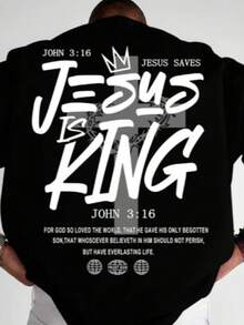 Camiseta Masculina Camisa 100% Algodão Fio 30.1 Confortável Estampa Religiosa Camisa Descolada Varias Cores - Preto - Visão 1