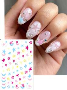 FULL BEAUTY 2pcs Y2K Style Cute Star Nail Stickers, Sweet Punk Starry Nail Decals, Summer Holiday Nail Art Decorations - Multicolor - View 2