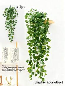MEHELANY 1件綠色人造常春藤吊掛植物，90公分人造常春藤，塑膠吊掛人造裝飾，聖誕節情人節派對裝飾植物，仿真綠葉牆面裝飾植物，適用於室內外居家婚禮酒店辦公室裝飾 - 綠色 - 查看 2