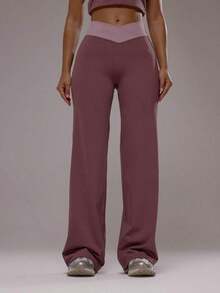 62YU  Sport Pantalones de yoga con cintura cruzada y capas, conjunto deportivo solo para actividad, entrenamiento, gimnasio, pilates, fitness, uso diario casual, cuarzo ahumado, verano, vacaciones - Marrón Chocolate - Ver 10