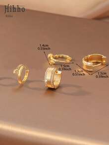 Hihho 4pcs Luxury Fashion Stackable Earrings Set, Geometric Design With Full Zirconia Ear Clips, Minimalist Elegant And Sparkling, Suitable For Commute, Daily Wear, Workplace, Light Social Occasions, Great Gift For Girlfriend - Earrings Set - View 6