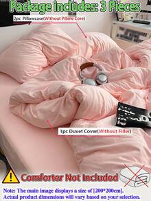 3pcs Solid Color Skin-Friendly Brushed Bedding Set (1*Duvet Cover + 2*Pillowcases, No Filler), Machine Washable, Suitable For All Seasons, Bedroom Use, Soft & Comfortable - Apricot - View 2