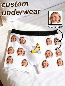 1pc Customized Photo Print Men's Comfortable Stretchy Funny Personalized Valentine's Day Gag Gift Underwear - White - View 4