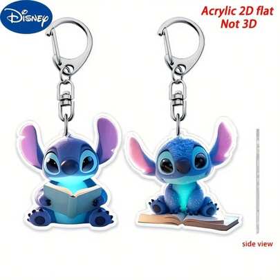 Disney 【2D平面风格】1个亚克力钥匙扣，可爱史迪奇造型，实用美观新颖，可作钥匙扣、钥匙圈、节日礼物装饰吊坠、汽车钥匙扣、背包/钱包钥匙扣、可爱包包配件、汽车钥匙/背包配件
