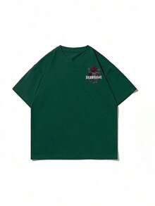 Men's Short-Sleeved T-Shirt With Rose Print, Simple And Versatile, By Zrgoth. - Green - View 5