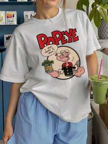 Women's 100% Cotton T-Shirts 2026, Women's Casual T-Shirt With Colorful Letter And Cartoon Character Print, Round Neck, Short Sleeve, Spring/Summer, Versatile For Everyday Use, Pink Hen Party - White - View 8