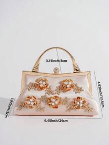 Floral Wristlet Clutch Bag, Party Elegant Handbag, European And American Style Chic Purse, Large Capacity Women's Bag, Formal Dress Bag, Fashion Lady Bag - Champagne - View 11